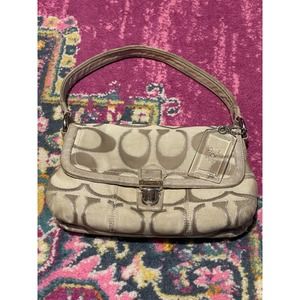 Y2K COACH PURSE, #18136 Khaki/Silver Poppy Lurex Metallic Signature C Layla